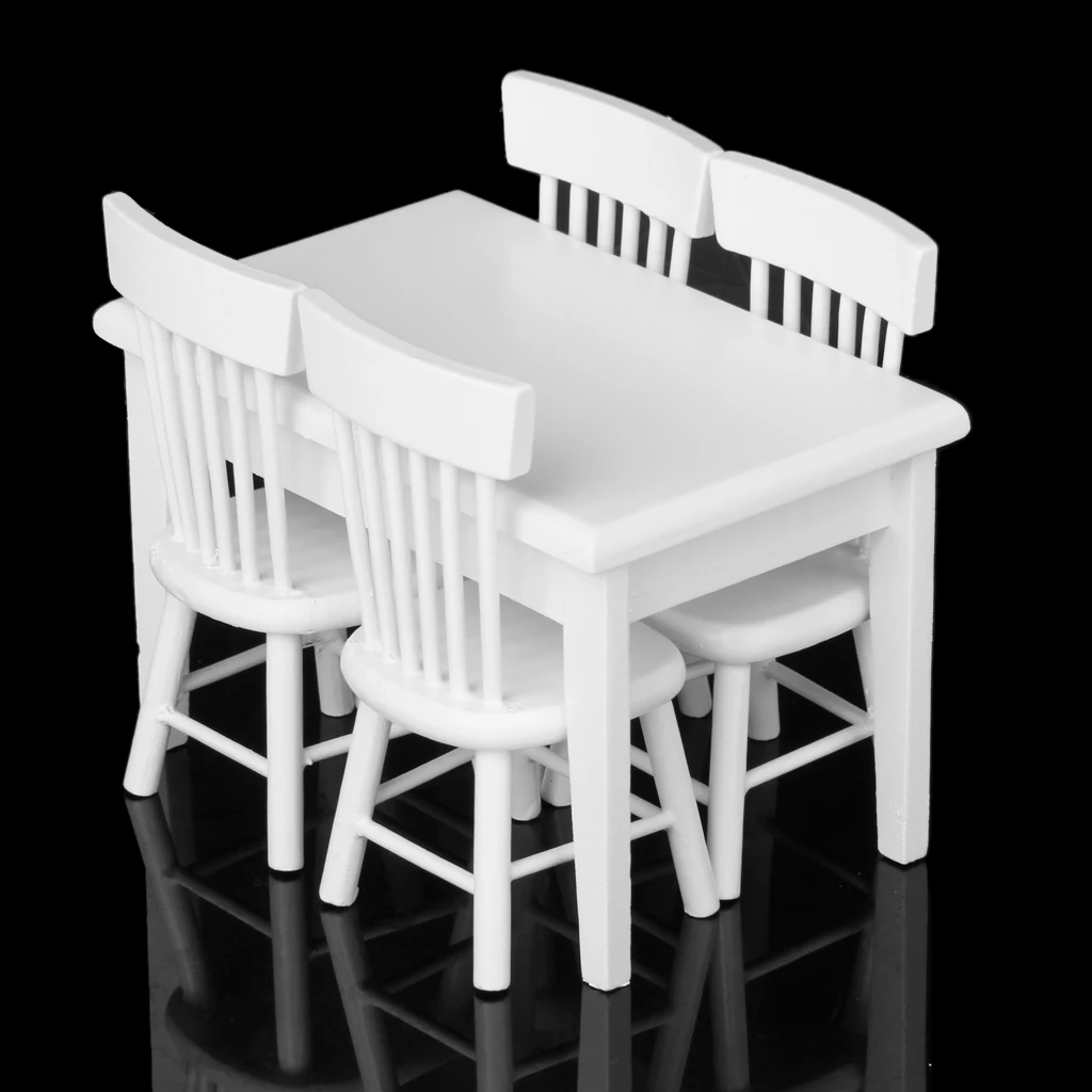 

5pcs Handmade Dining Table Chairs 1:12 Dollhouse Miniatures Dining Ornaments