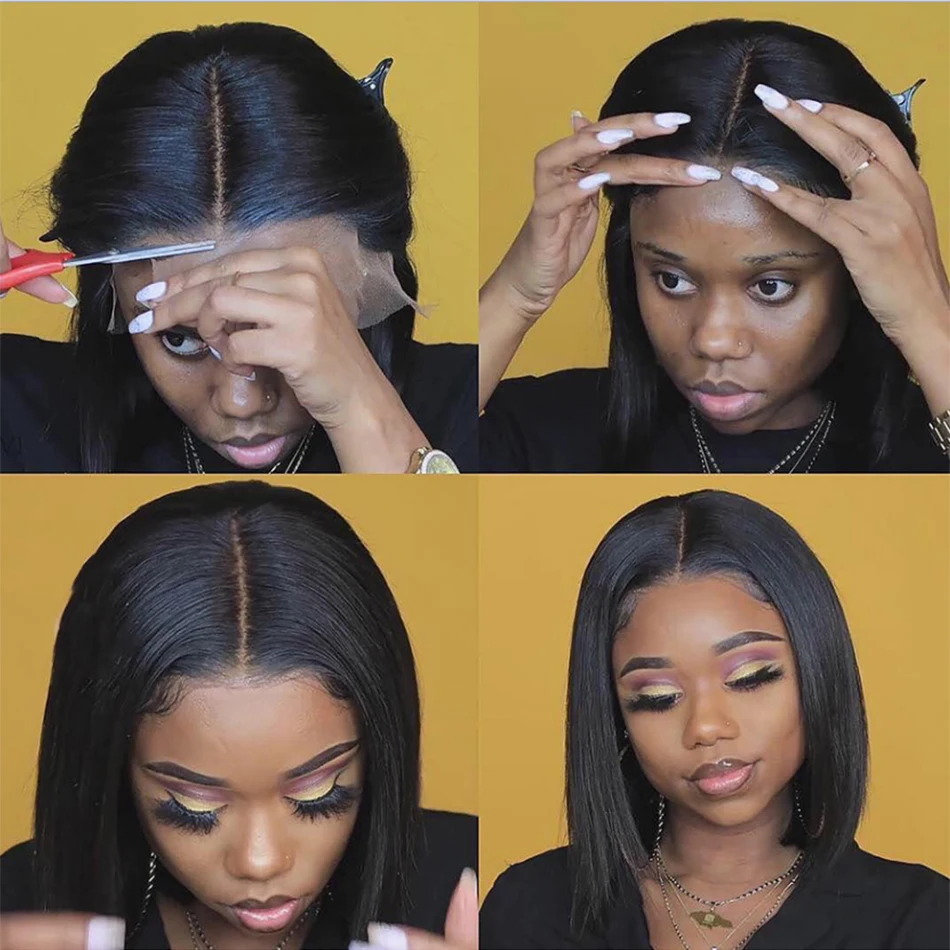 Wear And Go Glueless Short Bob Wigs Brazilian Straight HD Transparent Lace Front Human Hair Wigs Perruque Cheveux Humain 180%