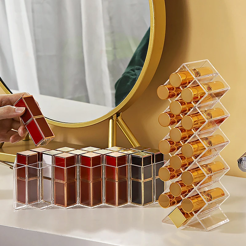 Acrylic Lipstick Holder Organizer 9/16 Slots Clear Lip Gloss Fish Shape Tower Case Display Stand Storage Box Makeup Cosmetic 4