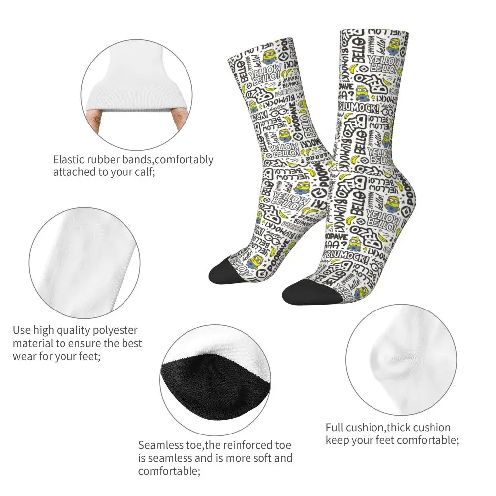 Custom Cool Print M- Minions Cartoon Socks for Women Men Stretchy Summer Autumn Winter M- Minions Bananas Crew Socks 206 Sd48c4373fe144c0b84ee78cf6ae77c8ej