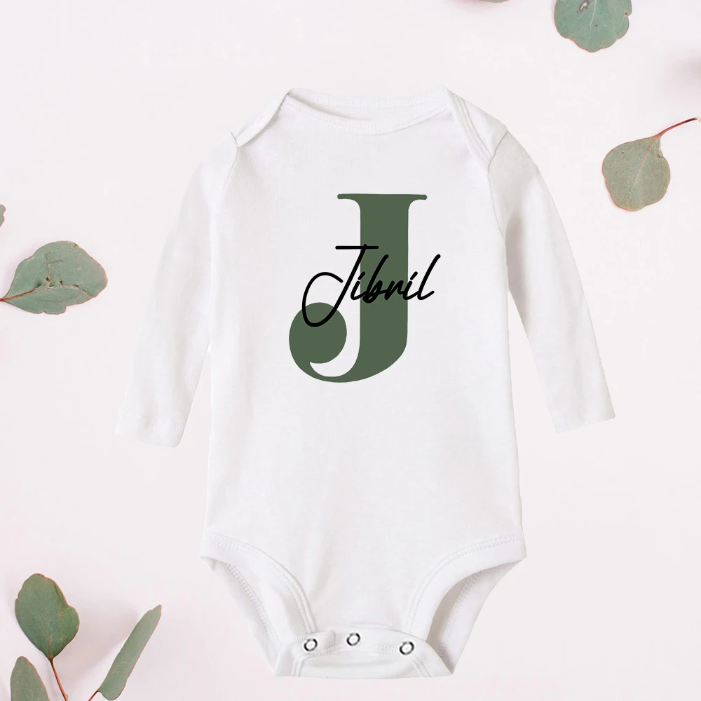 Personalised Baby Boy Name Bodysuits Pregnancy Announcement Shower Gift Custom Initial Letter and Name Jumpsuit Playsuit Clothes images - 6