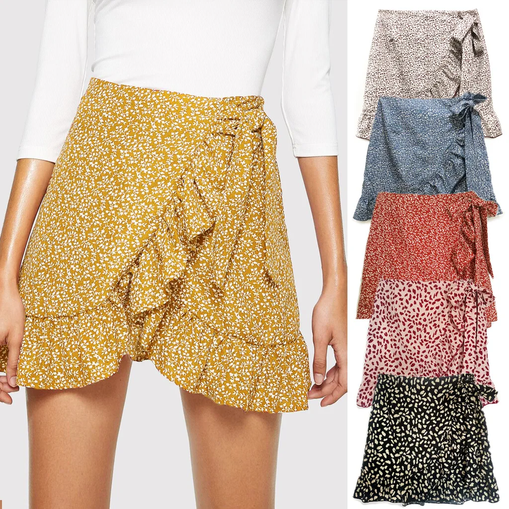 

2022 Sexy Ladies Dress Beach Swimwear High Waist Lace Short Skirt Fashion Ruffled Irregular Print Zipper Skirt