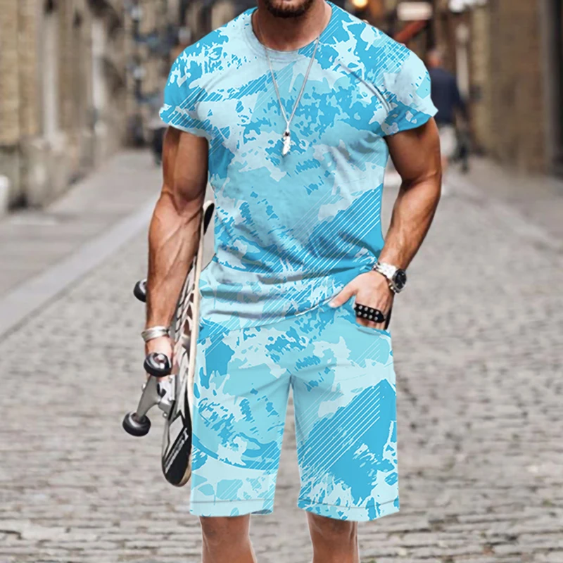 

Fashion Hot Men's T-shirt Set Short Sleeve Summer Funny Luxury Outfit 2022 New Tops Street 3D Printed Casual Beach O Neck Shorts