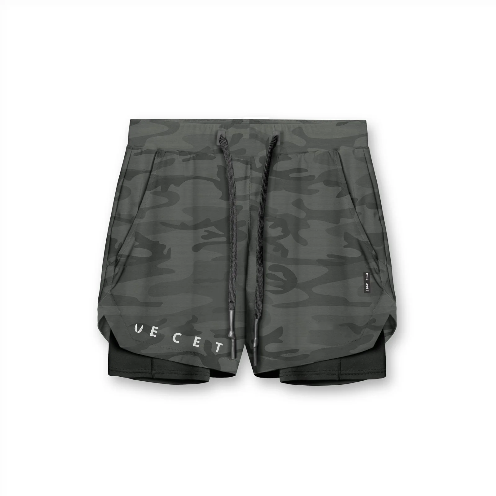 Summer new muscle fitness brothers sports 2 in 1 double shorts men's leisure sports pants.