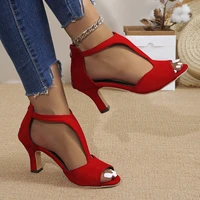 Sandales d'été à bouche de poisson pour femmes, chaussures à talons hauts confortables, fermeture à glissière arrière, sexy, document solide, nouveau, 2024 5