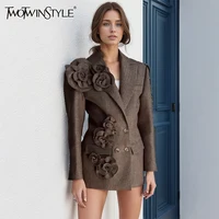 TWOTWINSTYLE Solid Spliced Appliques Slim Blazers For Women Notched Collar Long Sleeve Patchwork Button Chic Elegant Coat Female 1