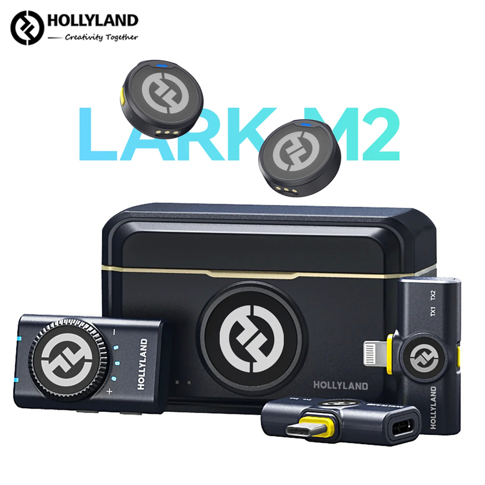Hollyland Lark M2 Wireless Lavalier Microphone for iPhone Camera 300m Range Noise Cancellation 30H Battery for Photography Vlog