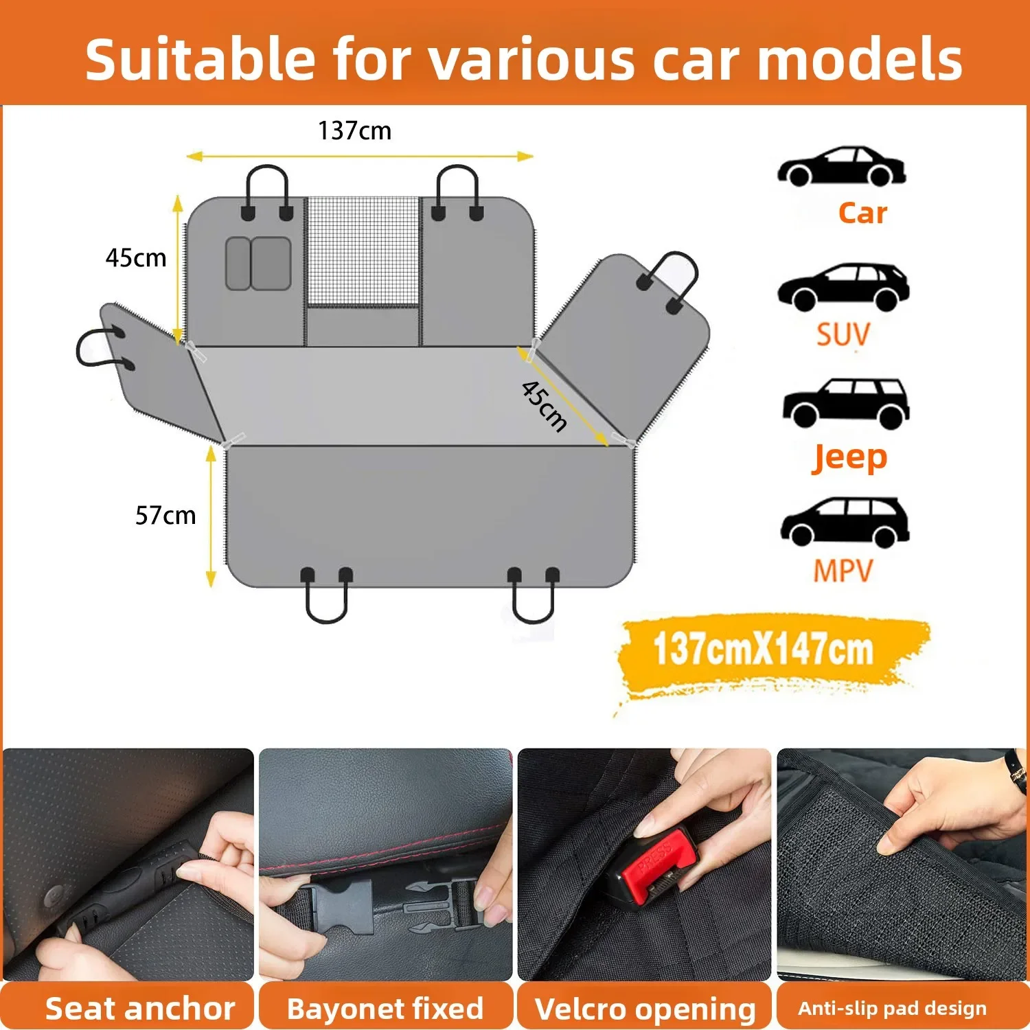 Design wasserdichter, schmutzabweisender Haustier-Autositzbezug, Rücksitz-Hundematte, Großhandel, rutschfeste und langlebige Haustier-Autokissen für Reisen – Detail 3