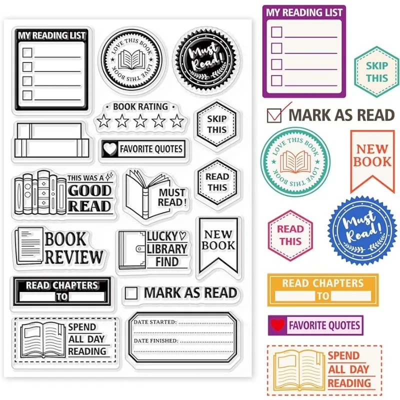 Reading Stamps 1pc Book Reading Label Mini Art Silicone Clear Stamp for DIY Scrapbooking Journals