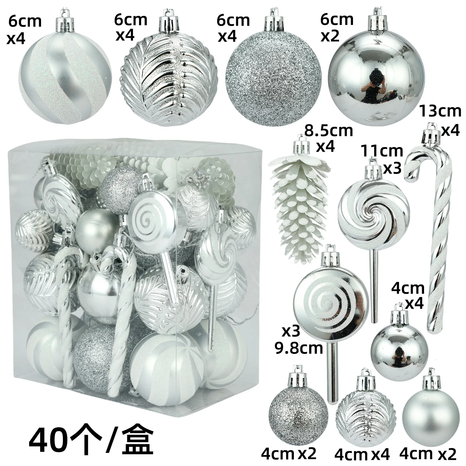 thumbnail image 1 of 29/36/40 piezas de bolas de Navidad plateadas y rojas para colgar en el árbol de Navidad, esferas navideñas doradas con formas especiales impresas, novedad de 2024, 1 of 5