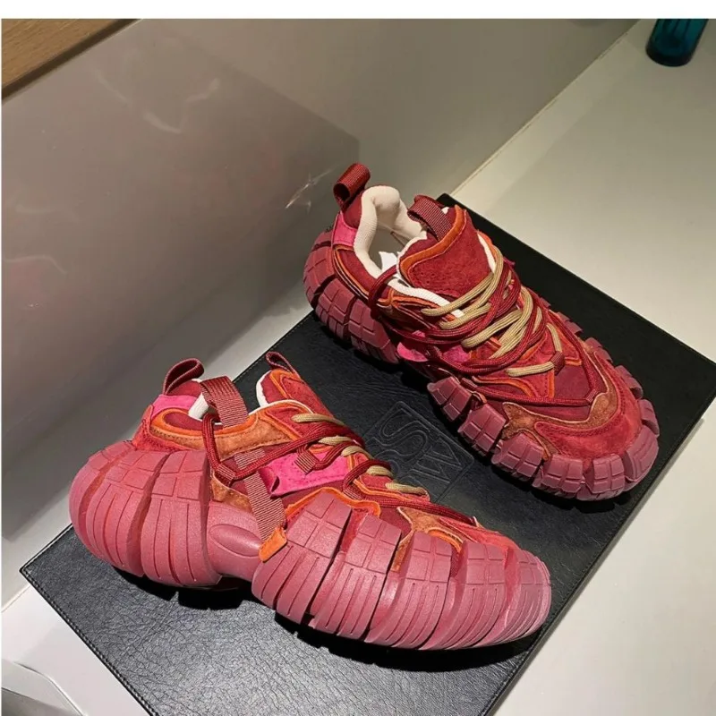 2026 High Quality Men's Platform Shoes Tire Bottom Sneakers British Style Retro Luxury Casual Shoes Fashion Designer Men's Shoes 5