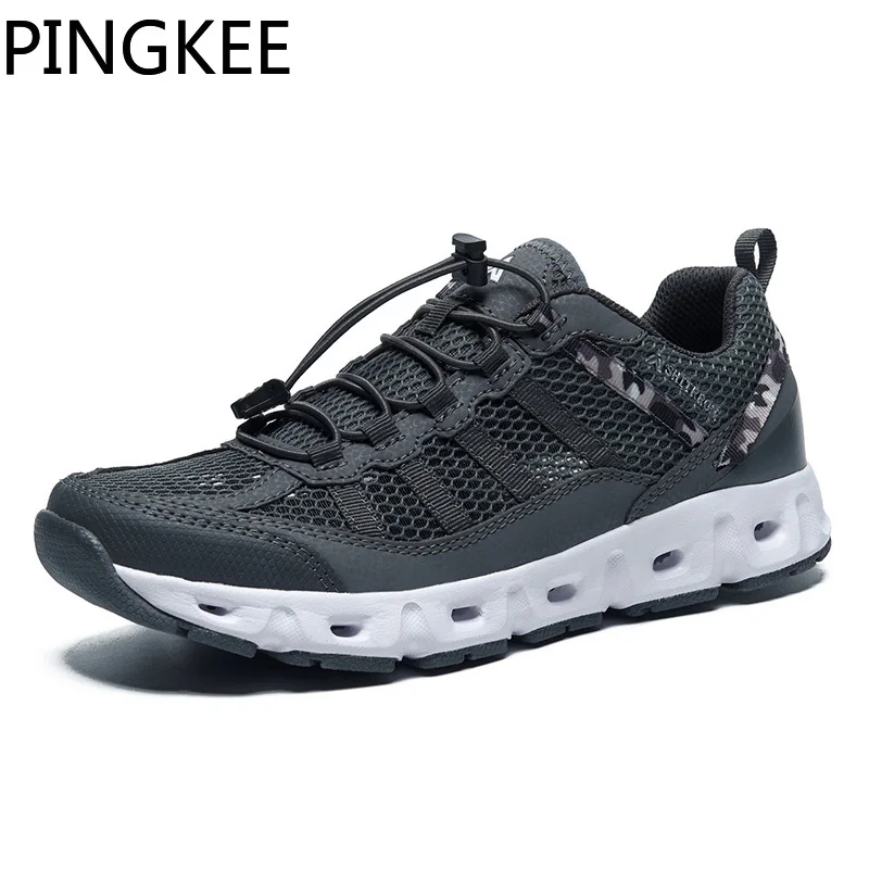 

PINGKEE Lace Up Closure Breathable Light Soft Fabric Upper Aqua Water Lining Men’s Sneakers Shoes Hiking Summer Sandals For Men