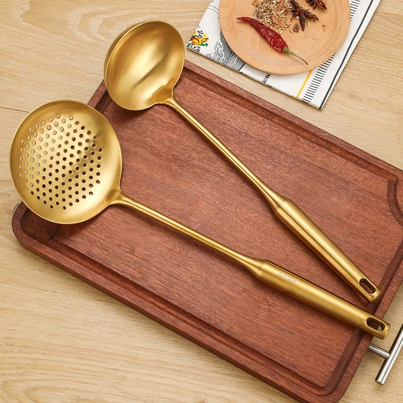 1/7Pcs Stainless Steel Kitchenware Creative Gold Soup Spoon Noodle Colander - Image 4