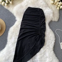 Sexy Draped Irregular Lace up Drawstring Folds Midi Skirt High Split Dress Women Clothes Office Lady Wrap Buttock Elegant Solid - Image 5