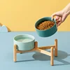 1800ml Big Dogs Bowl Double Ceramic Elevated Pet Food Water Feeders Small Medium Large Dog Feeding Supplies with Wooden Stand 4