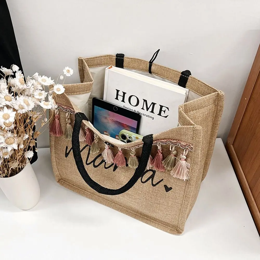 

Простая женская сумка для хранения, косметичка, вместительная сумка с кисточками и принтом, сумка-тоут, женские сумки на плечо, сумочка в этническом стиле
