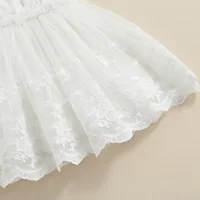 Robe décontractée pour nouveau-né fille de 0 à 24 mois, robe blanche sans manches à col carré et ourlet en dentelle 4