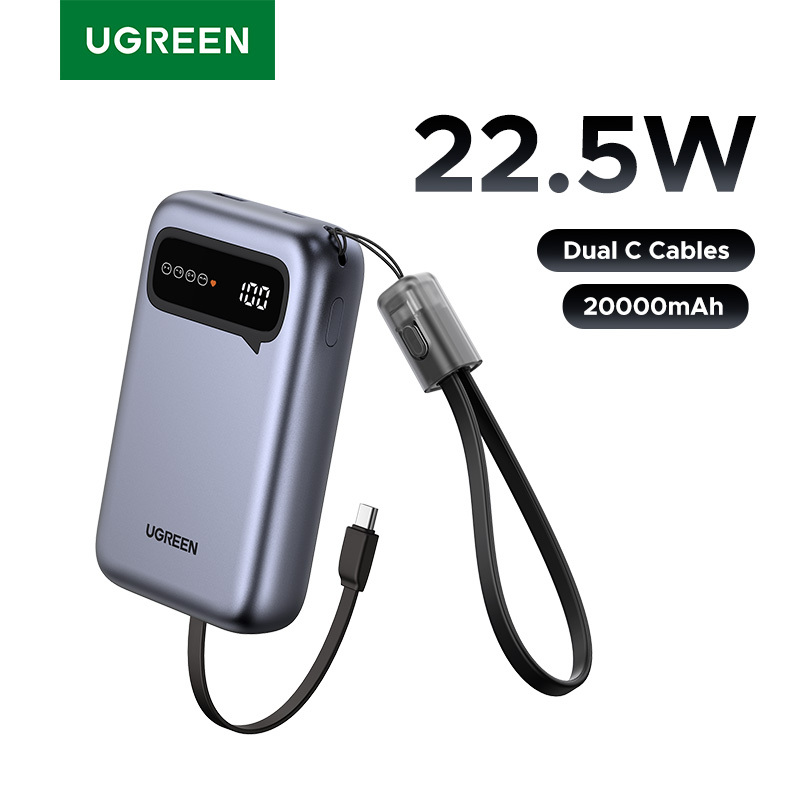 UGREEN 20000mAh Dual Type C Cable Power Bank Fast Charge Portable PowerBank for iPhone 16 Pro Max PD 20W External Battery