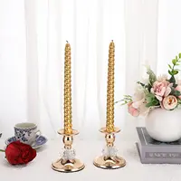 2PCS Gold Metal Taper Candlestick Holders Vintage Brass Taper Candle Holders, Metal Crystal Candle Stands Elegant Candlestick 4