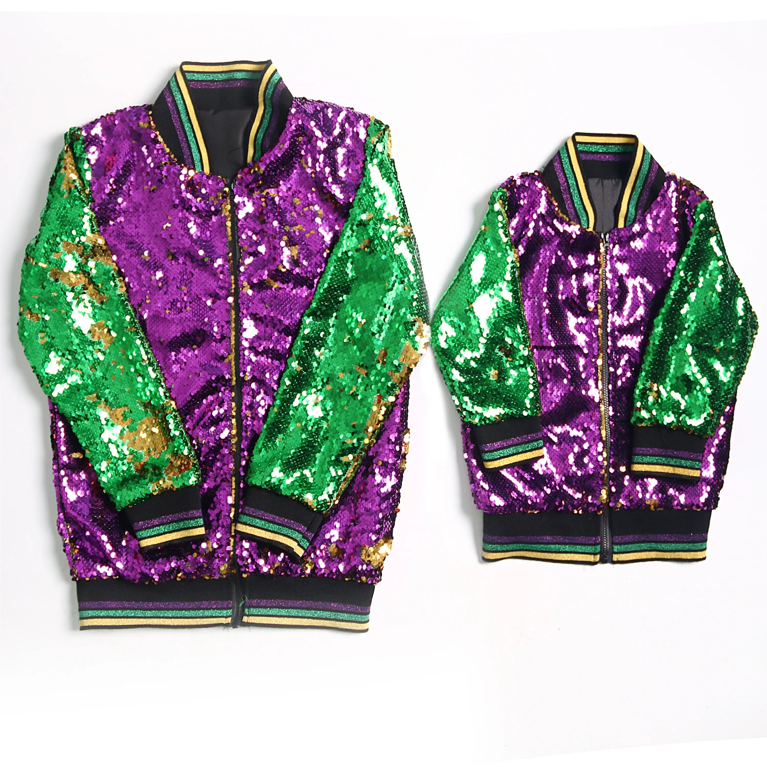 

Girls Fashion Outerwear Mardi Gras Reversible Sequin Jacket Women Casual Zip Up Coat Kids Purple Green Carnival Costume 12M-3XL