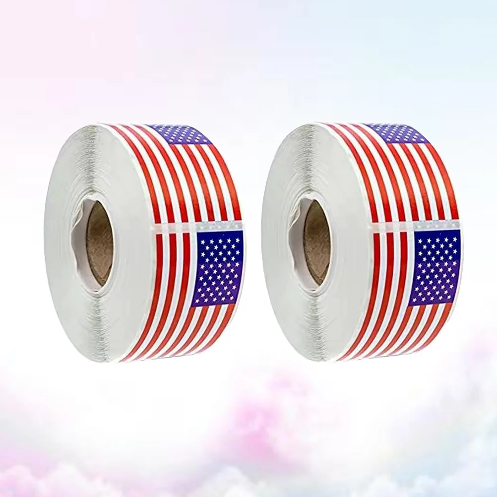 

400 Pcs/2 Rolls 2x1 Inch American Flag Stickers Self-adhesive Patriotic Club Supplies Paste Sports Game Decorations for