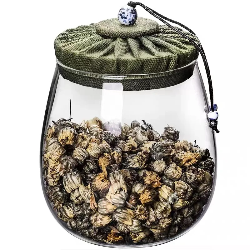 Cotton Print Cloth Lid Tea Canister 450ML Airtight Glass Jar Isolated Air Long Time Storage