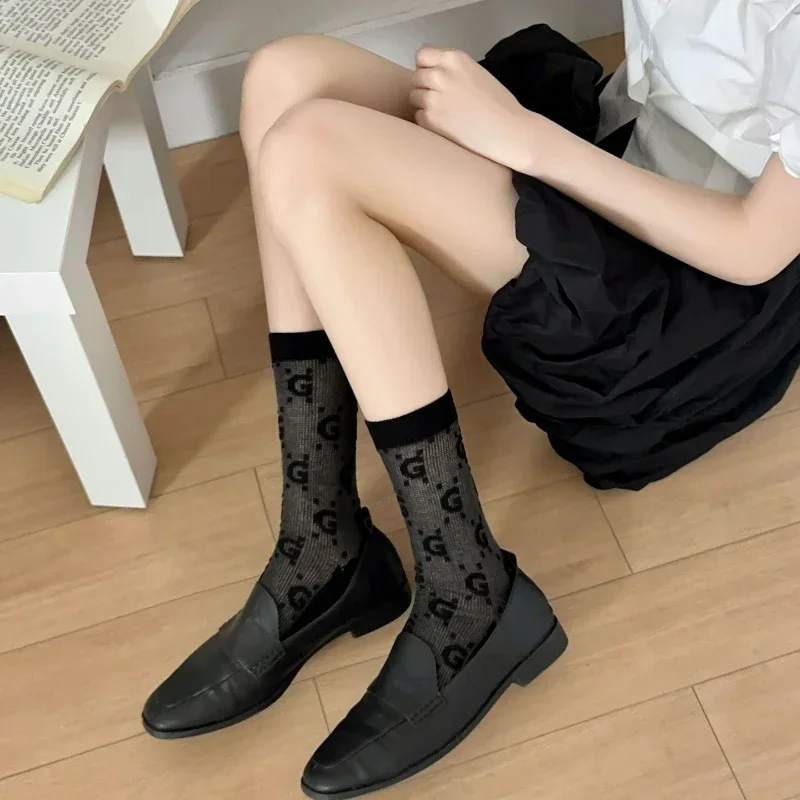 Women's Mid-length Socks Double Needle Thin Spring/Summer Breathable Short Socks Korean Edition
