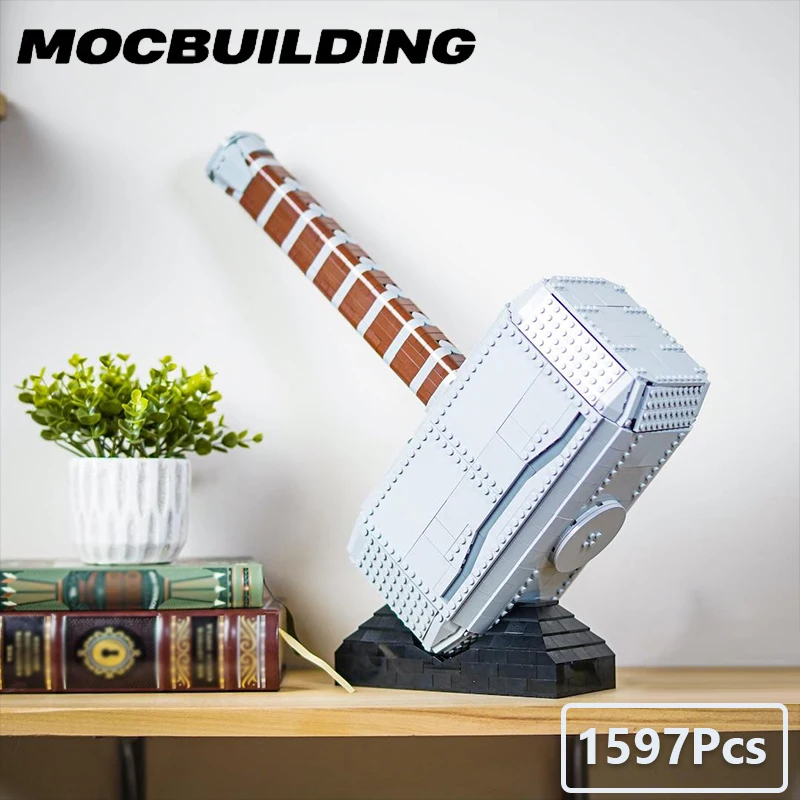 

MOC Bricks Mjolnir Hammer with Stand Building Blocks DIY Toys For Children Gifts American Super Hero Weapon 1597pcs