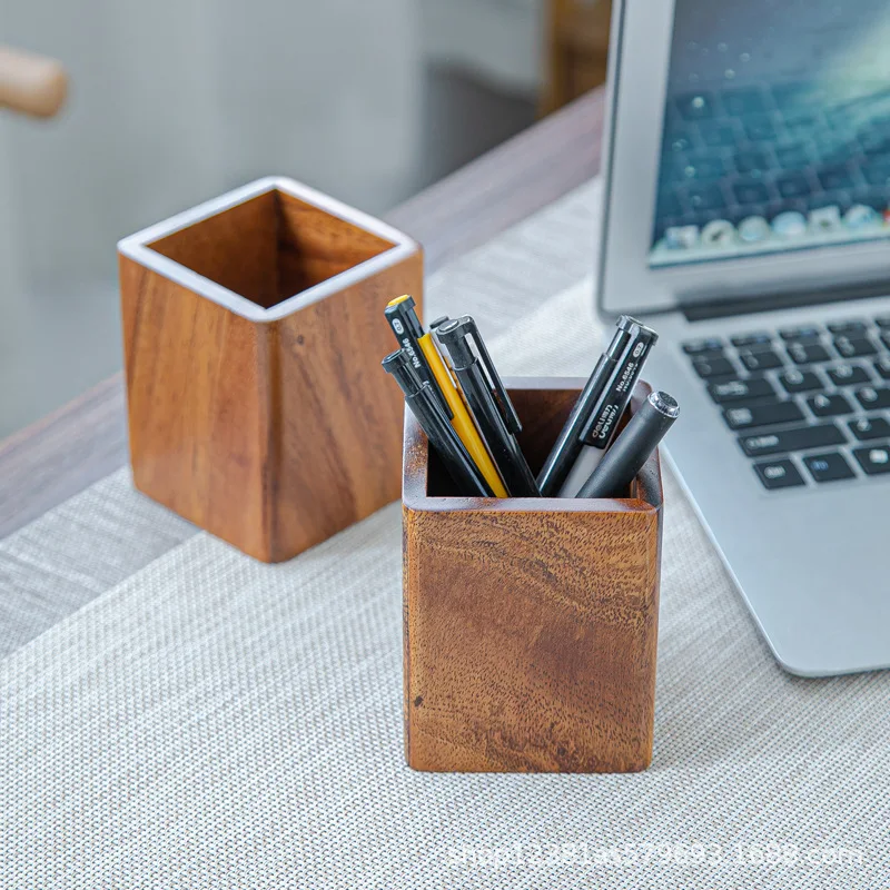 Walnut pen holder Japanese creative solid wood storage box office desktop ornaments wooden pen holder senior sense light luxury