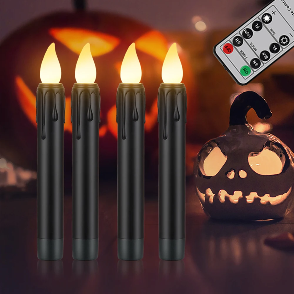 LED Candles With Flickering Flame Battery Operated&Timer Remote Fake Candle For home Decoration Christmas Halloween Candle Black