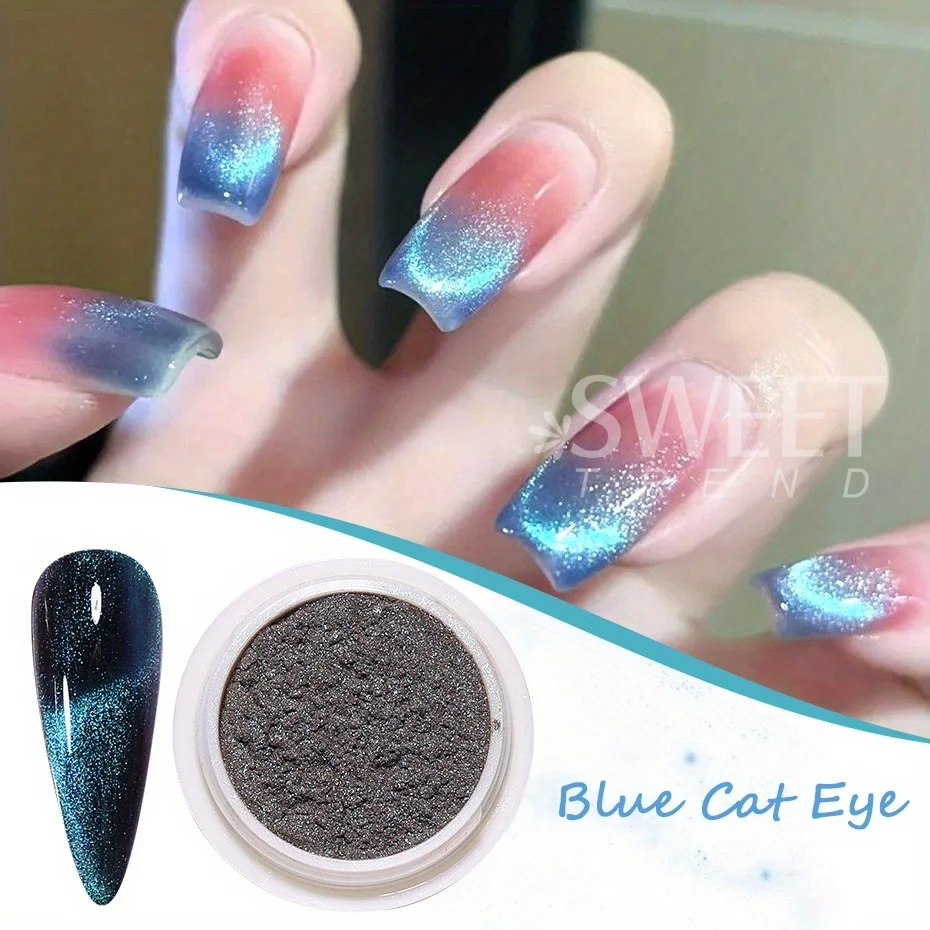 6pcs Cat Eye Magnetic Powder Nail Glitter Aurora Effect Shinning Crystal Chrome Pigment Purple Green Gel Polish Manicure Flash
