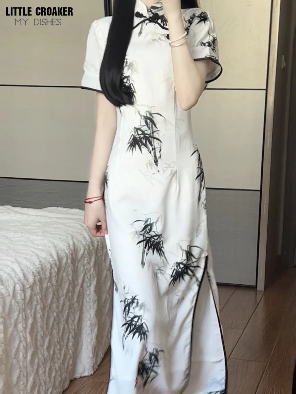 

Women Mocha 2023 Summer New Retro Chinese Style Improved Qipao Cheongsam Fragmented Flower Daily Youth Dress