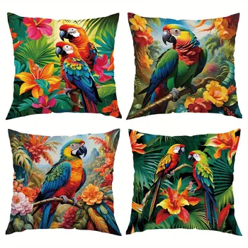 Vivid Parrot & Tropical Floral PillowcasesLiving room sofa cushion cover, soft and comfortable, bedroom room decoration 1