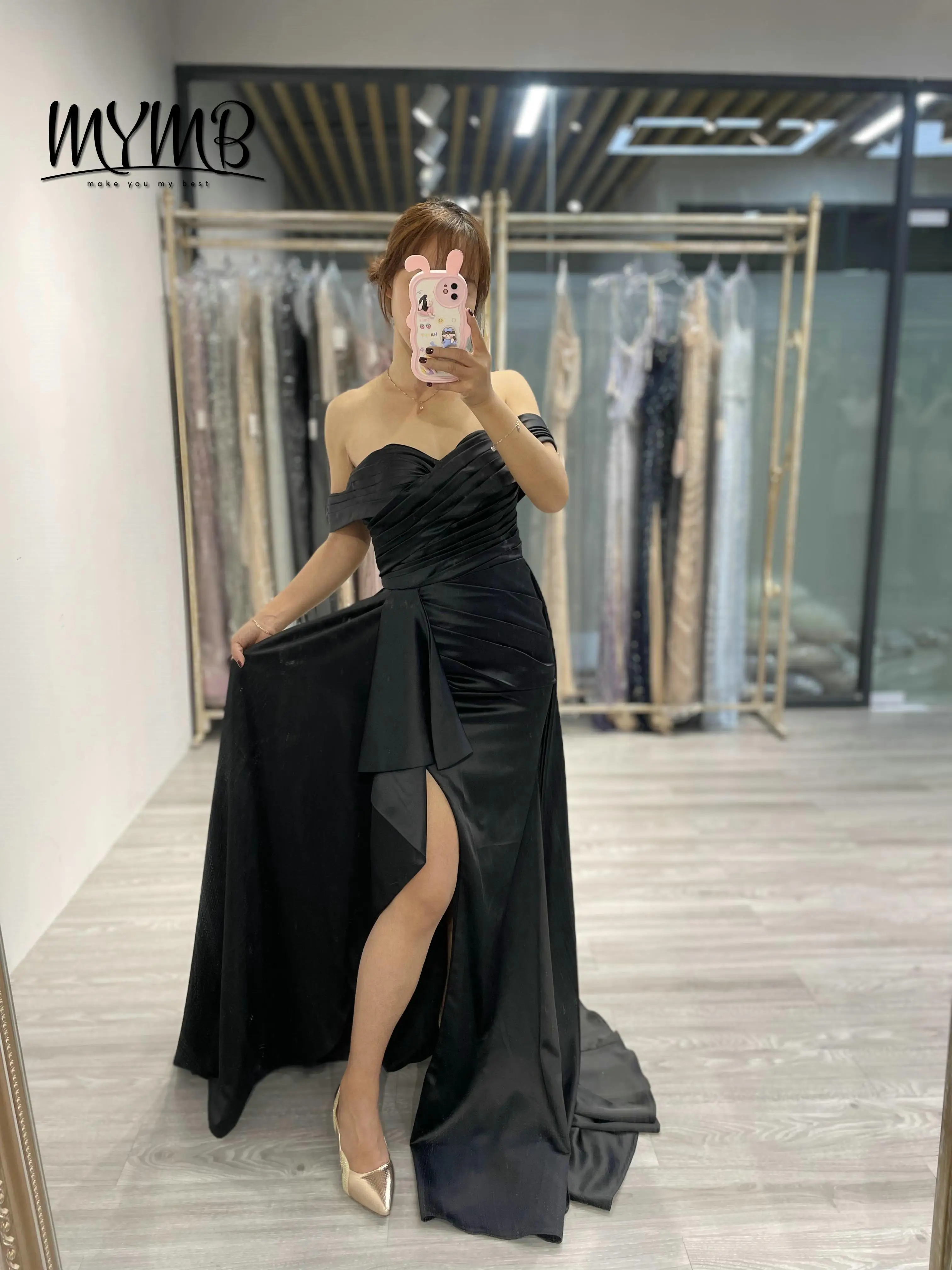 MYMB Classy Fashionable Off the Shoulder Sweetheart Neck High Split Black Prom Evening Dresses Gown With Chic Side Skirt MC20005 1