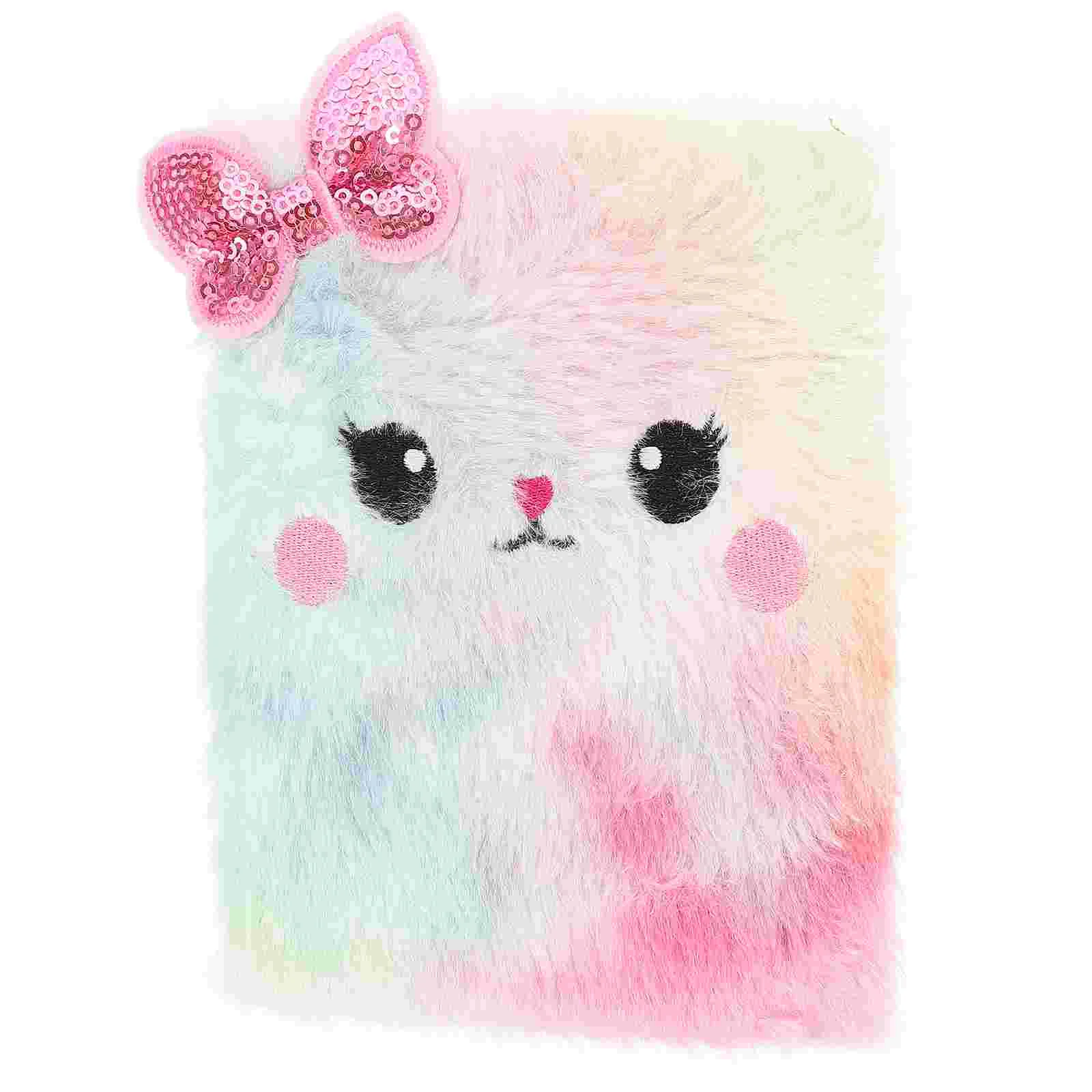 Peluche Gatto Notebook Lovely Animal Notepad Fluffy Cartoon Secret Diary Cute Foderato Journal Fuzzy Travel Notepad Planner Gift Girls