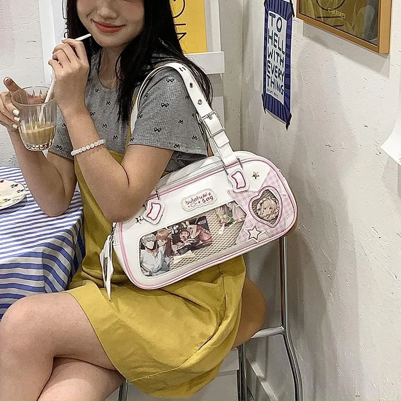 JIAERDI Japanese Transparent Blue Handbag Women Harajuku Aesthetic Leather Ita Bag Female Preppy Style Sweet Cute Shoulder Bags