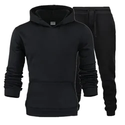 2023 Spring and Autumn Trendy Men's and Women's Sweater Set with Hooded Fleece Sweater Solid Color Casual Fit Two Piece Set