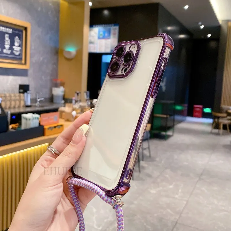 Clear Strap Crossbody Shockproof Plating Case with Lanyard Cord