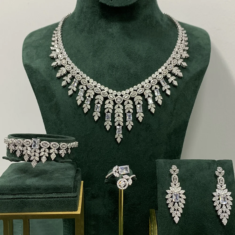 

012500Luxury Bridal Necklace Set for Women Cubic Zirconia Wedding Jewellery Sets Saudi Arabia Brides Party Accessories Lady Gift