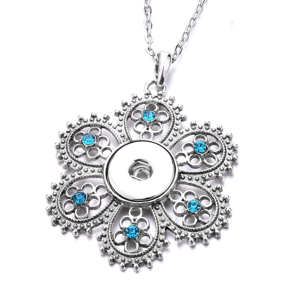 10pcs New Snap Button Necklace 18mm Metal Snap Buttons Jewelry Rhinestone Flower Starfish Snap Pendant Necklace