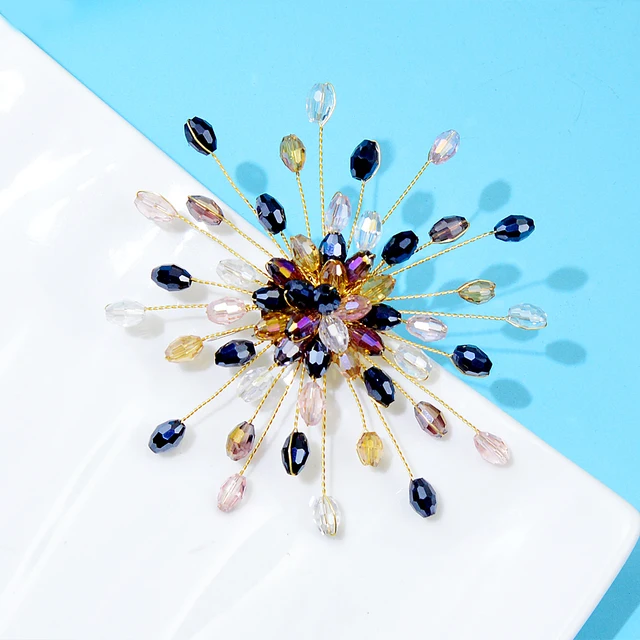 Handmade Crystal Bead Flower Brooches 1