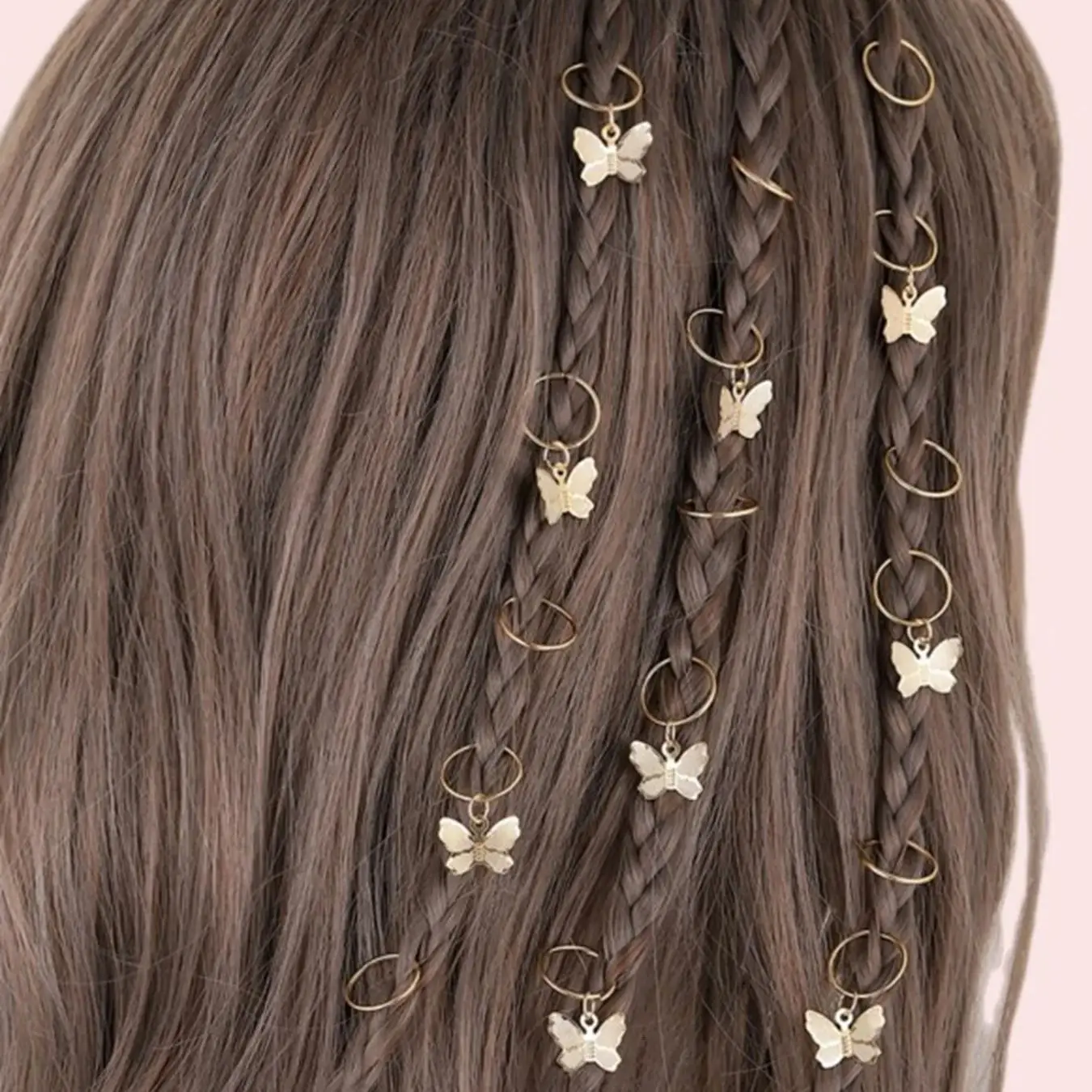 Wig dreadlocks hair accessories 24pcs Wig dreadlocks hair accessories buckle butterfly open hair ring clip vintage hollow braid DIY accessory pendant
