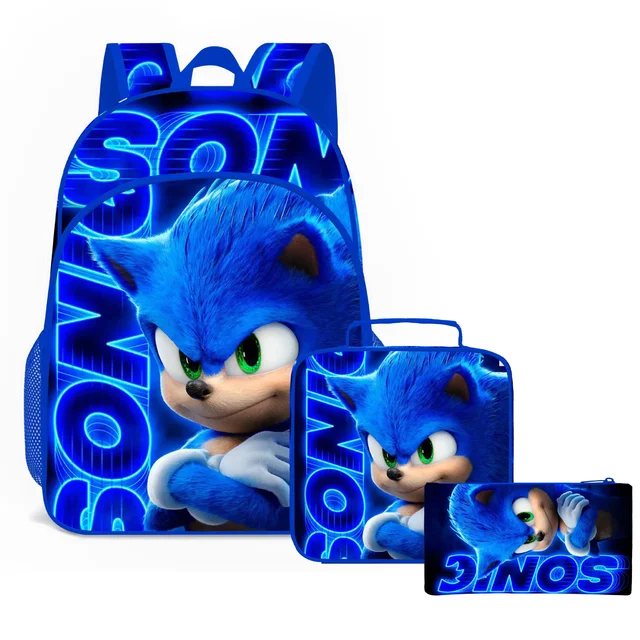 2025 New Arrival Sonic School Bag Lunch Bag Pencil Case Boys Girls Daily Use Book Cartoon Book Bags For Kids Christmas Gift