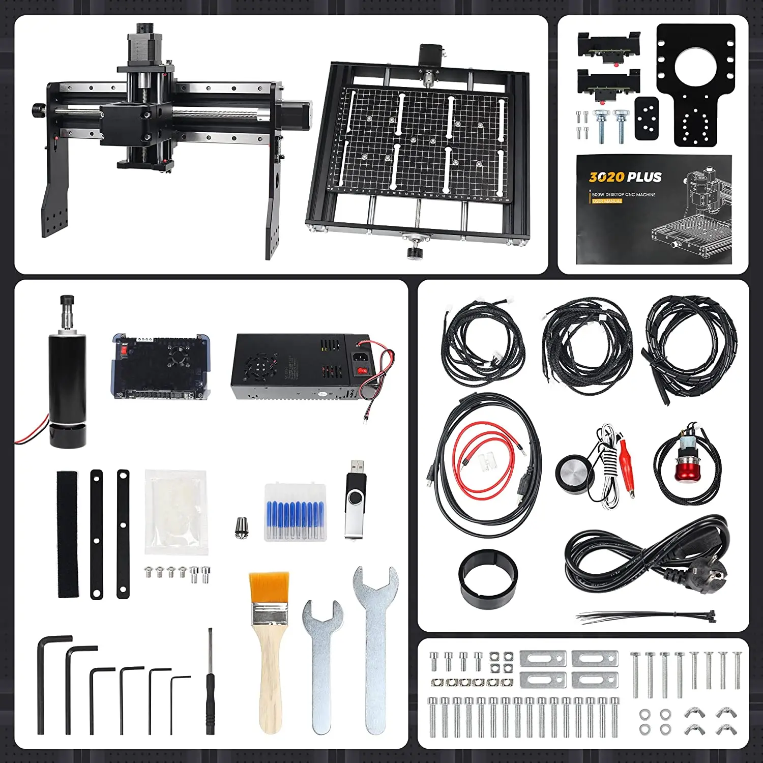 ​ 3 Axis Milling Machine CNC Wood Router 3020 Plus With 500W Spindle GRBL Control DIY Laser Engraving Machine Pcb Cutting Metal