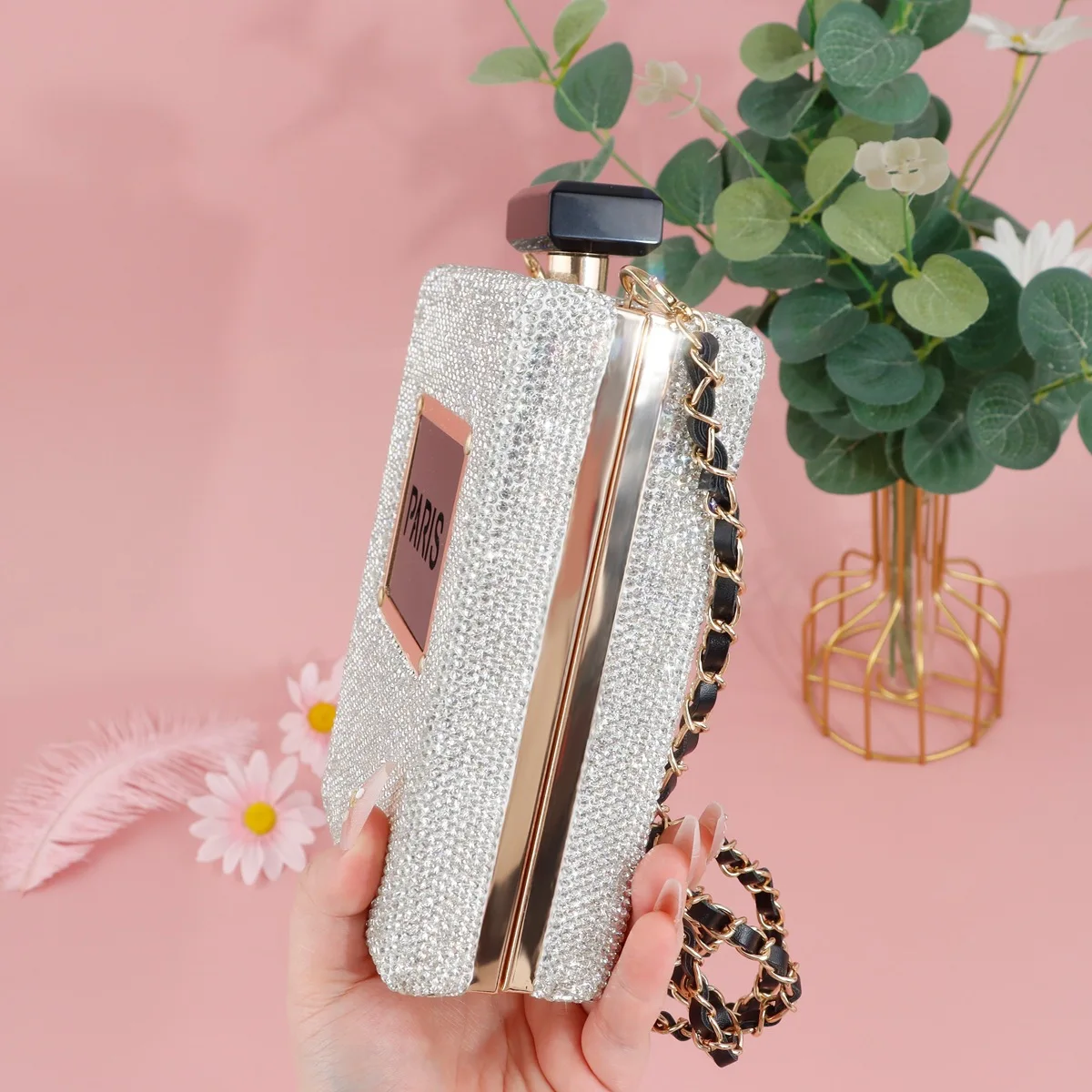 Luxury Rhinestone Evening Bags Acrylic Paris Perfume Shaped Bag Purses Clutch Vintage Banquet Handbag Shoulder Crossbody Bags 5