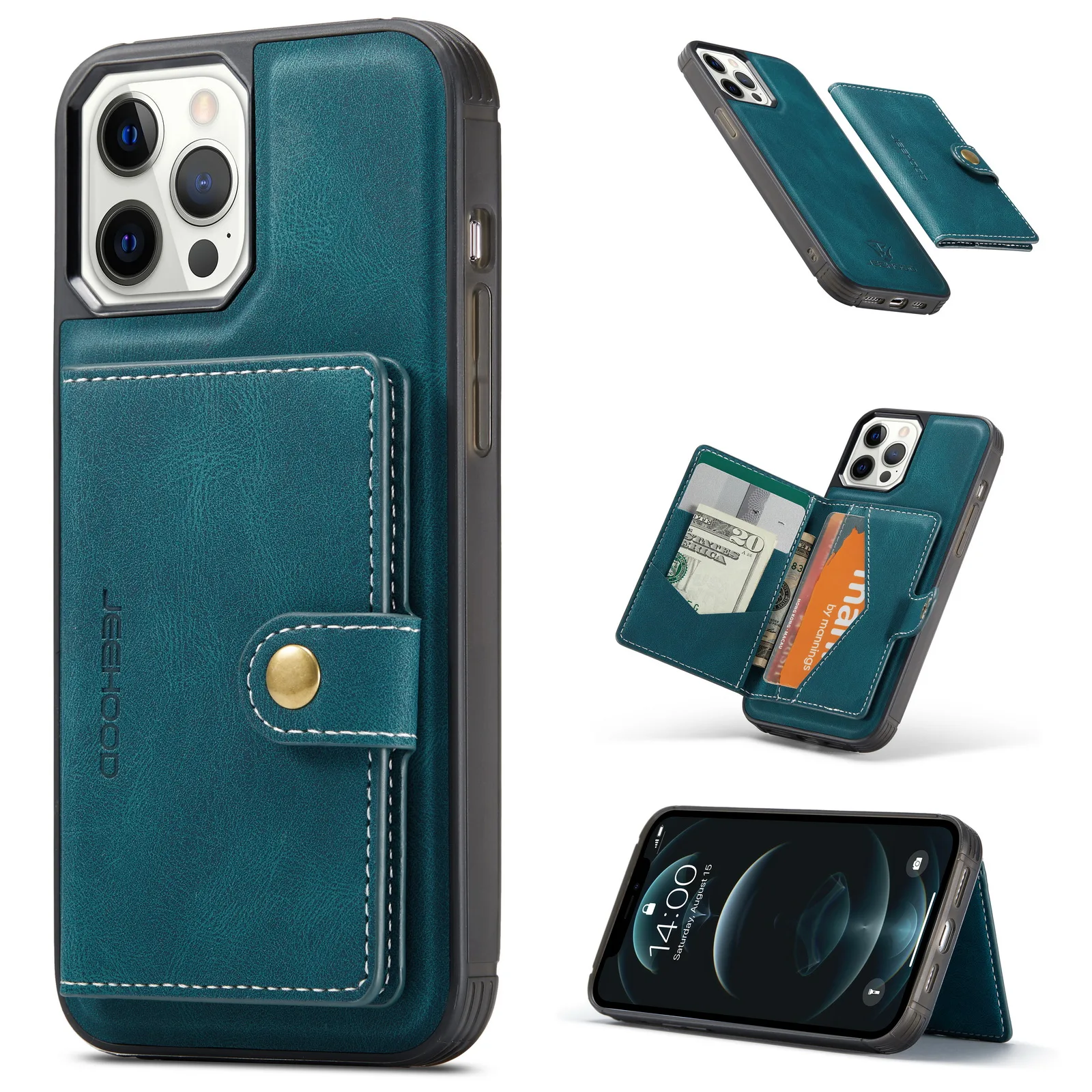 thumbnail image 2 of Magnetic Phone Wallet For IPhone 12-15 & Pro Models - 3-in-1 Card Holder With Stand (Gray) 2 of 13