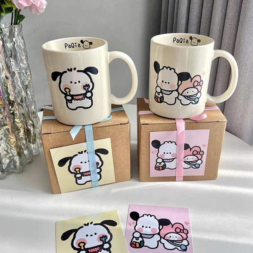 

Sanrio Cartoon Ceramic Mark Dry Rice Pochacco MyMelody Anime Cartoon Couple Cake Cute Ceramic Mug A Birthday Gift for A Friend