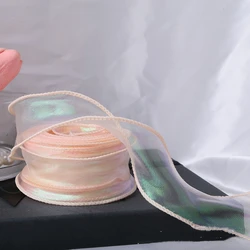 Iridescent Wavy Edge Organza Ribbon - 40mm x 10 Yards for Gift Wrapping and DIY Projects (Pink)