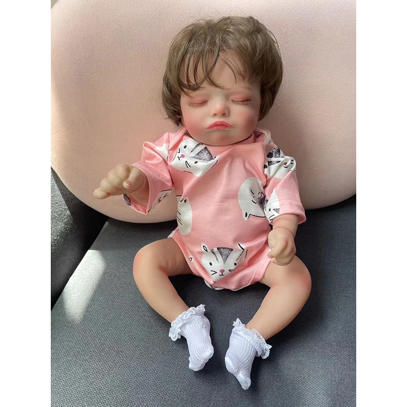 

45cm Full Vinyl Body Cute Reborn Sleeping Baby Doll Girl Rosalie with Hand-Rooted Brown Hair or Painted Hair