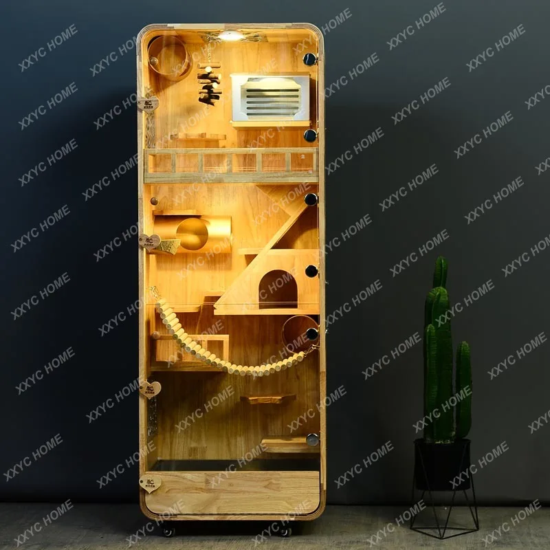 Chinchilla cabinet cage Solid wood oak pet villa cage, aluminum alloy ice nest cooling, cabinet cage
